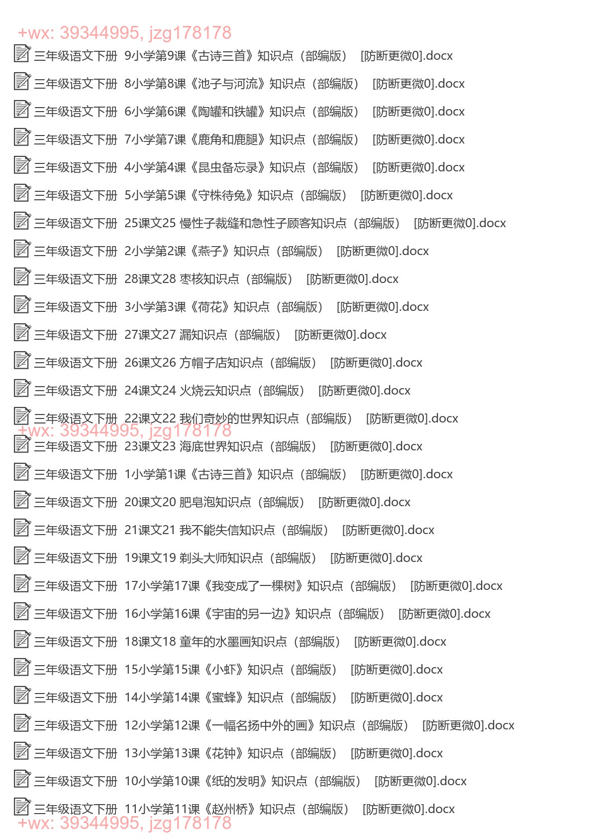 三年级语文下册：每课知识（28套打包，Word版） screenshot