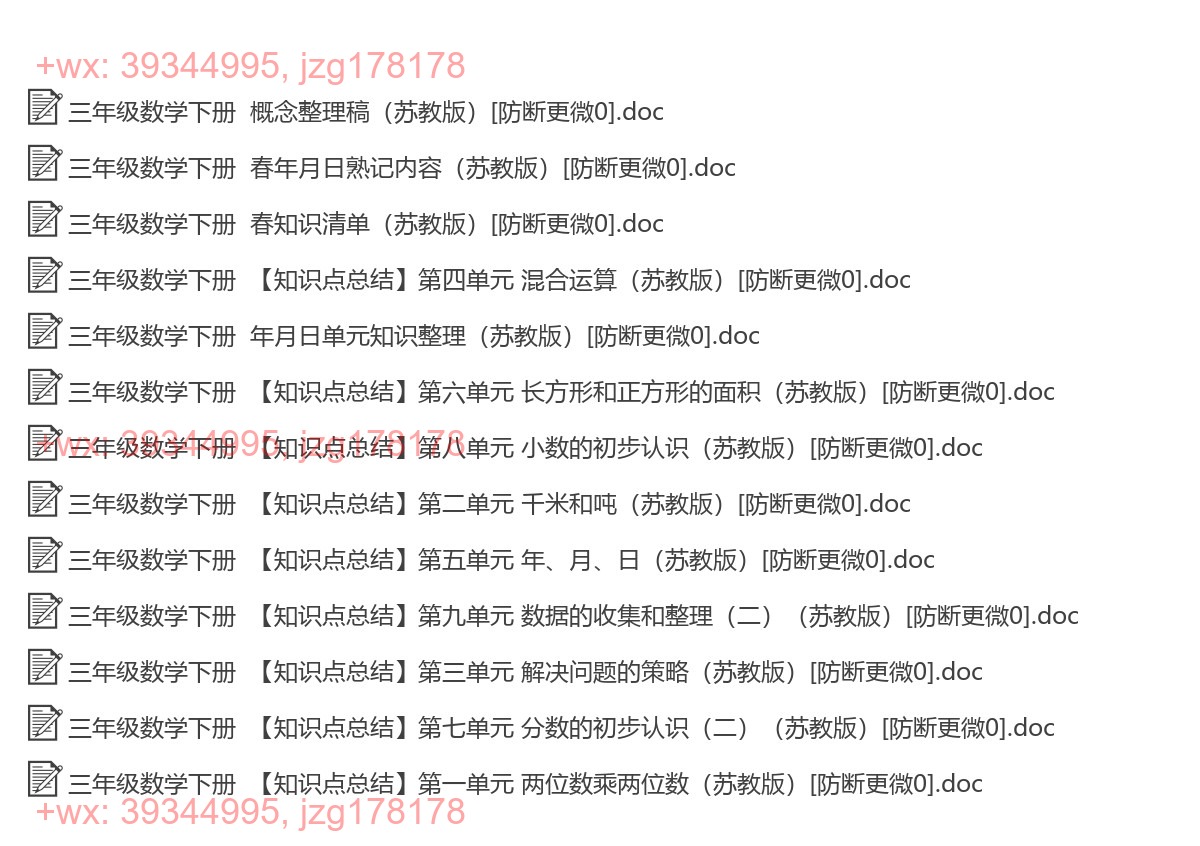 三年级数学下册：单元总结（13套打包，Word版） screenshot