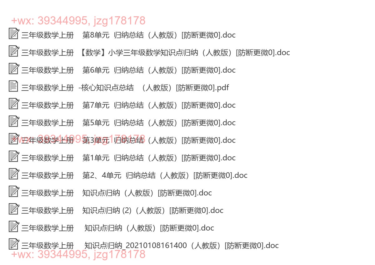 三年级数学上册：知识点汇（13套打包，Word版） screenshot