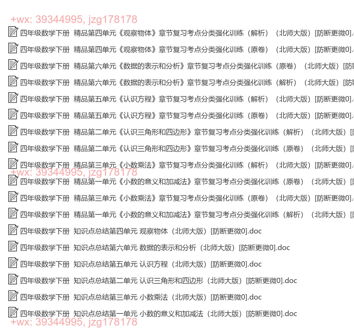 四年级数学下册：单元总结（18套打包，Word版） screenshot