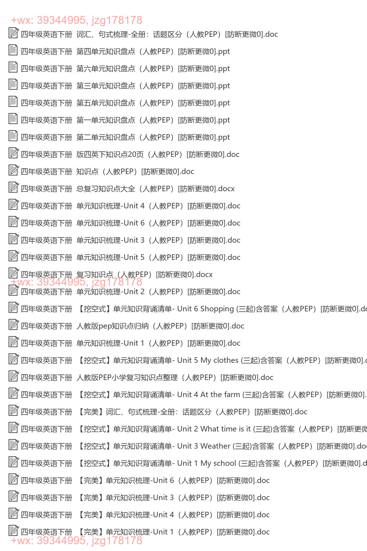 四年级英语下册：单元总结（52套打包，Word版） screenshot