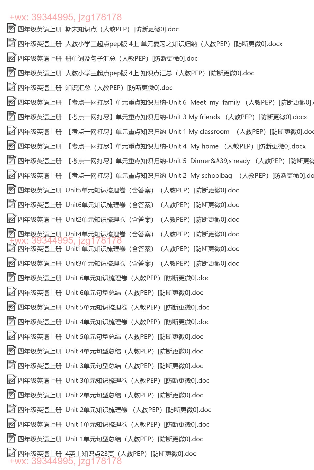 四年级英语上册：单元总结（30套打包，Word版） screenshot