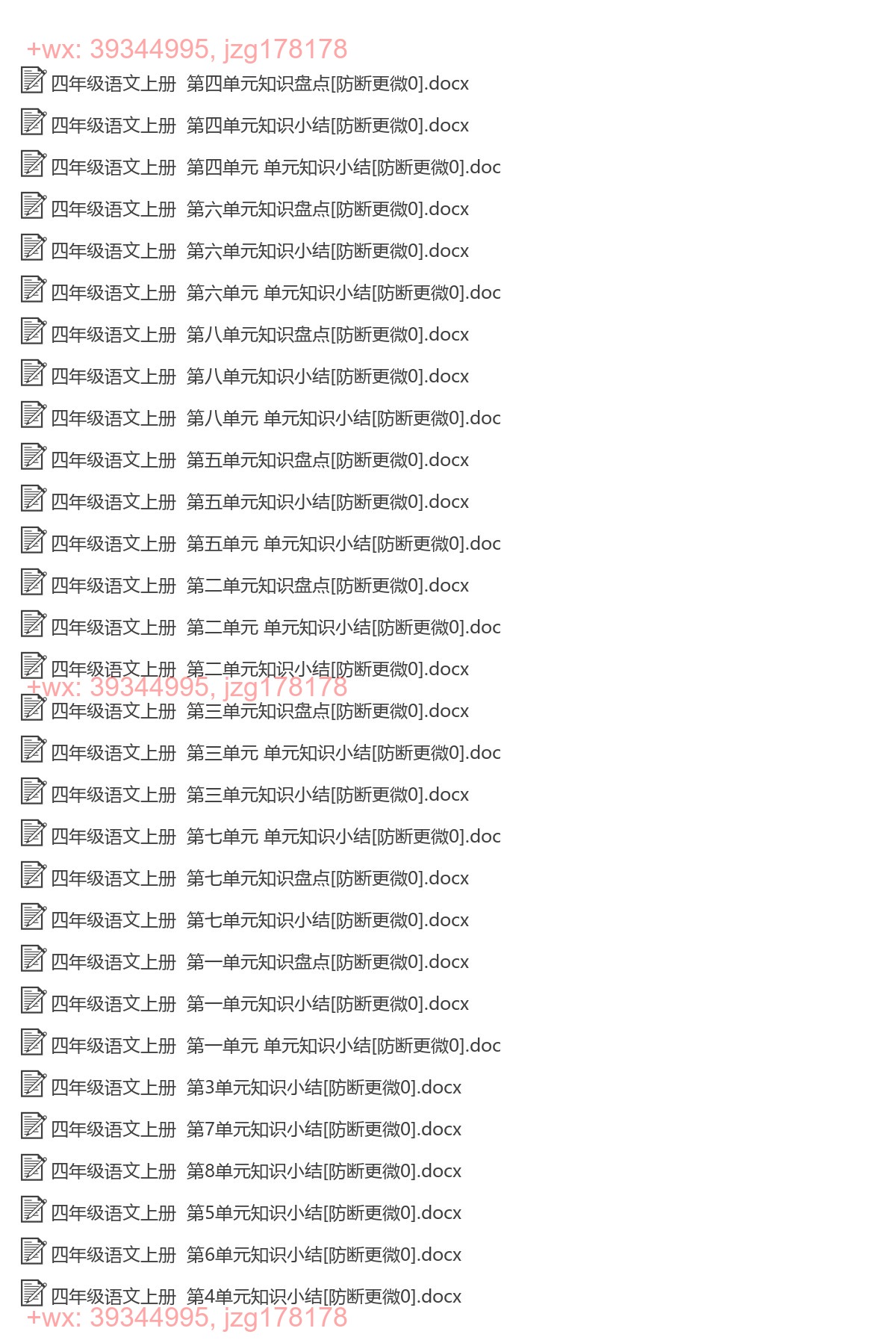 四年级语文上册：单元总结（50套打包，Word版） screenshot