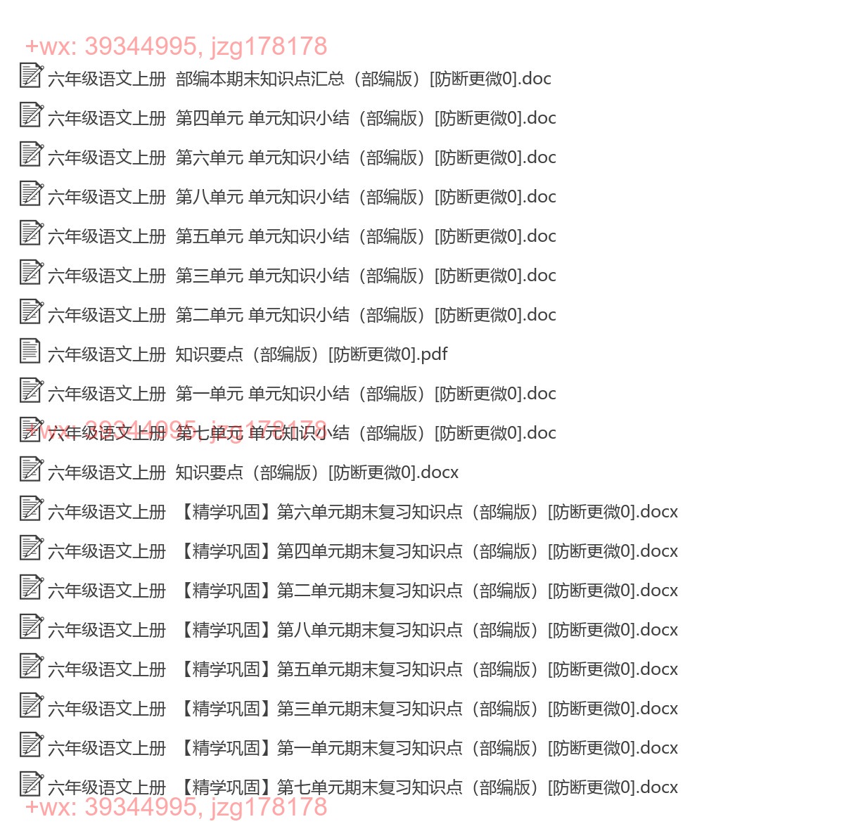 六年级语文上册：单元总结（19套打包，Word版） screenshot