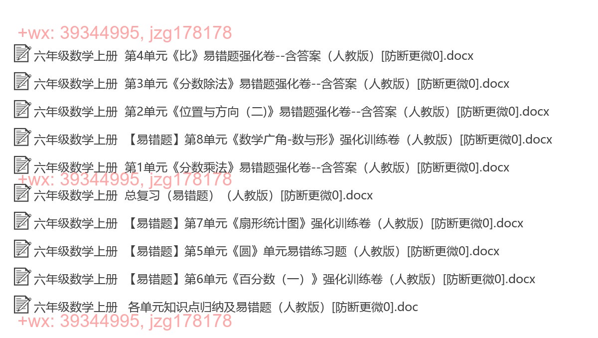 六年级数学上册：易错题汇（10套打包，Ｗord版，含答案） screenshot