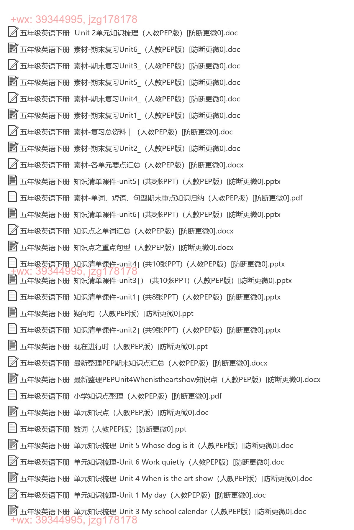 五年级英语下册：单元总结（34套打包，Word版） screenshot