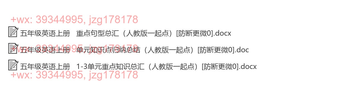 五年级英语上册：单元总结（3套打包，Word版） screenshot