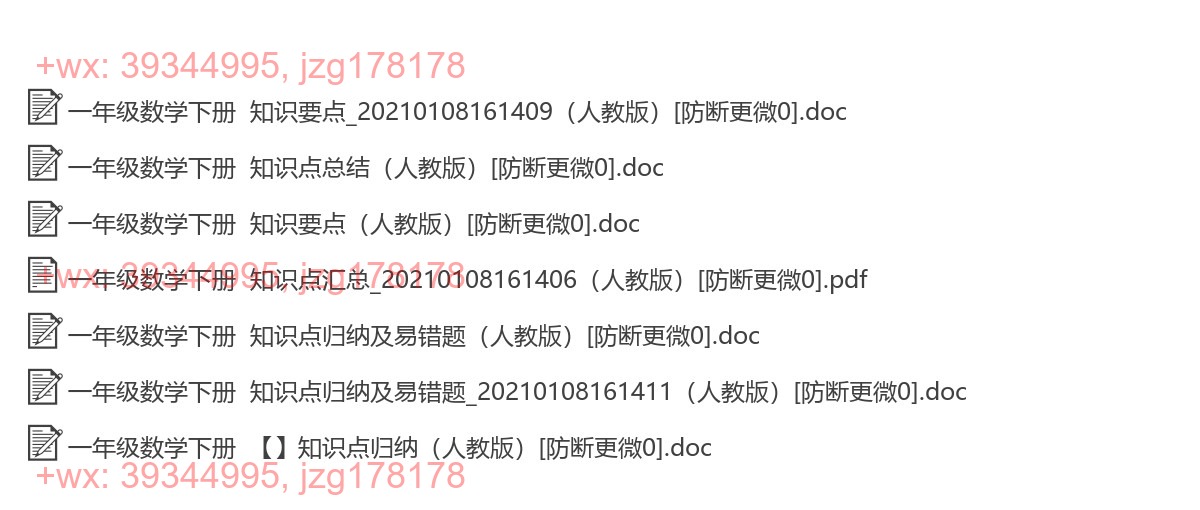 一年级数学下册：单元总结（8套打包，Word版） screenshot