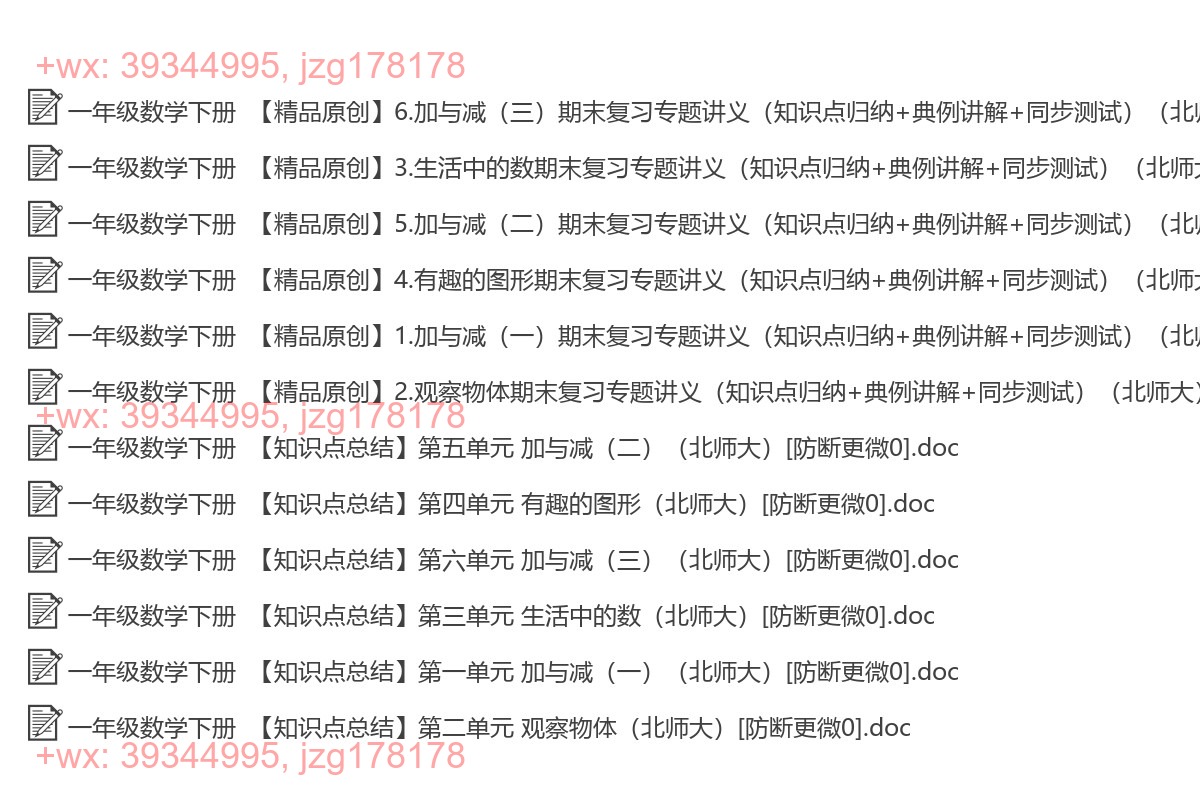 一年级数学下册：单元总结（15套打包，Word版） screenshot