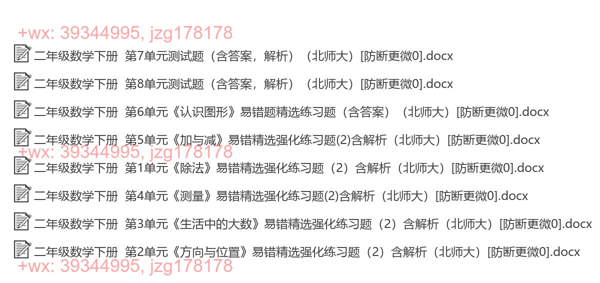 二年级数学下册：易错题（8套打包，Ｗord版，含答案） screenshot